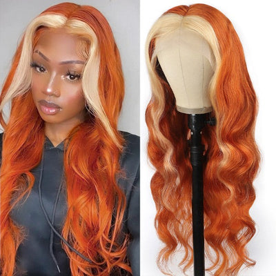 13x4 HD Lace Ginger 613 Blonde Colored Wigs Body Wave Glueless Human Hair Wigs Orange 613 Ombre Transparent Lace Frontal Wig