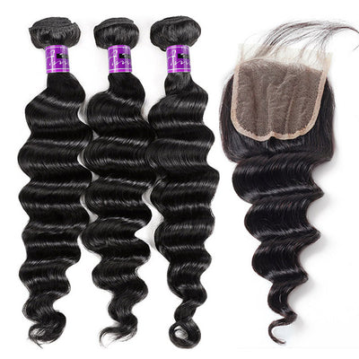 Loose Deep Bundles With 4x4 Closure Brazilian Human Hair Weave Bundles With Hd Transparent Closure