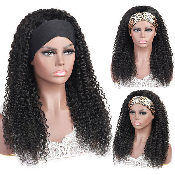 Curly Hair Headband Wig 180% Density Human Hair Wigs Kinky Curly Glueless Wig
