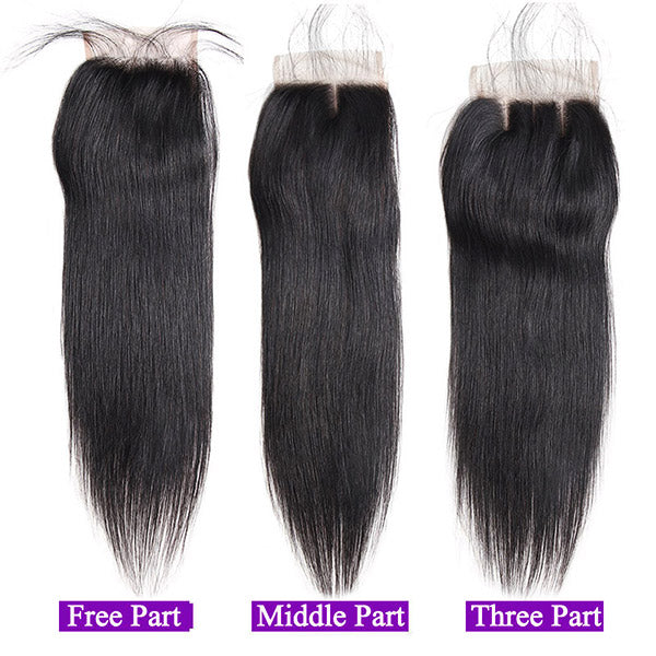 Peruvian Straight Hair 3 Bundles With Closure 4x4 HD Transparent Closure