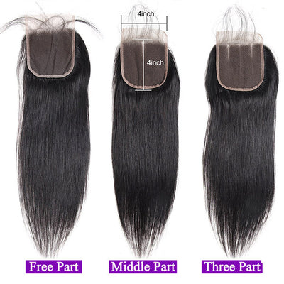 Malaysian Hair Extensions Straight Human Hair Bundles With 4x4 Lace Closure With Baby Hair