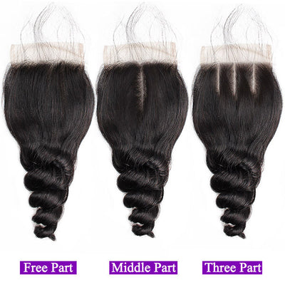 Indian Hair Loose Wave 4 Bundles With Closure Virgin Human Hair With Transparent 4x4 Lace Closure