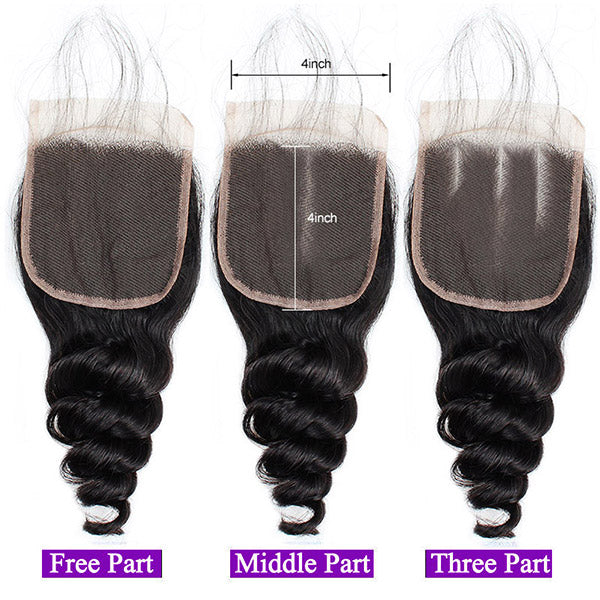 Loose Hair Weave Bundles With Transparent Lace Closure Indian Vigin Hair Loose Wave 3 Bundles With Closure