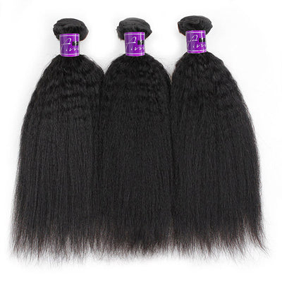 Kinky Straight Extensions Malaysian Yaki Straight Human Hair 3Bundles With 13x4 Lace Frontal Closure