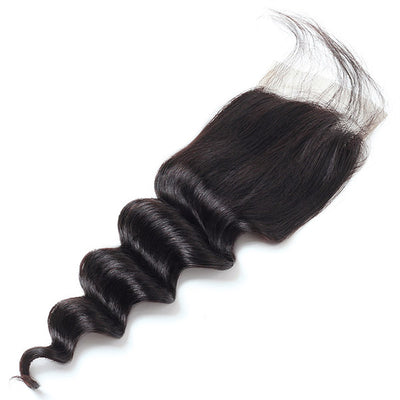 Malaysian Hair Loose Deep Wave Bundles With 4x4 Transparent Lace Closure Loose Curl Human Hair