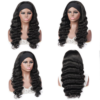 Loose Wave Human Hair Wigs With Headbands No Glue Sewing Easy To Install