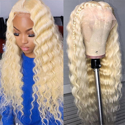Curly Blonde Wig Honey Blonde 13x4 Lace Front Wig 613 HD Transparent T Part Lace Wig