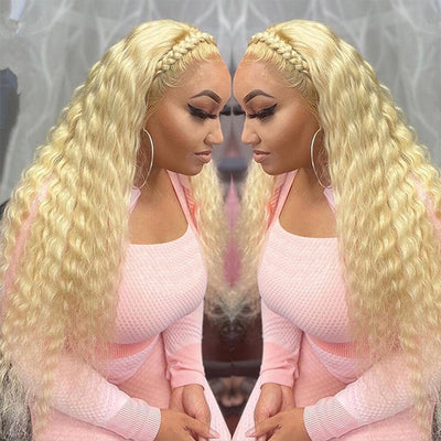 613 HD Lace Wig Deep Wave Wig T Part Lace Wig Honey Blonde Remy Human Hair Wigs Middle Part Wig