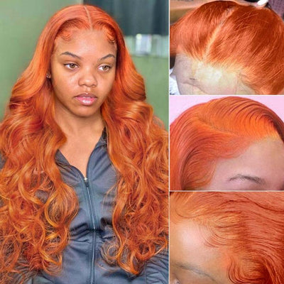 Ginger Orange Lace Front Wig Body Wave Human Hair T Part Lace Wigs