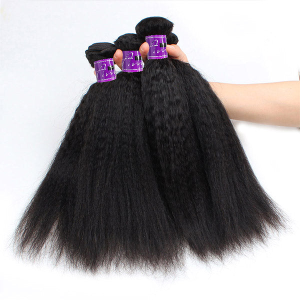 Yaki Human Hair Bundles With Frontal Peruvian Kinky Straight Hair Weave With 13x4 Lace Frontal Closure