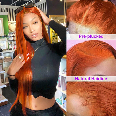 38 40 Inch Ginger Orange 4x4 Lace Closure Wig Ginger Colored HD Transparent Lace Wig Virgin Straight Human Hair Wigs With Baby Hair