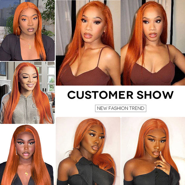 32 Inch Long Ginger Orange Color Wigs Body Wave 13x4 Glueless Lace Frontal Wig HD Lace Human Hair Wig