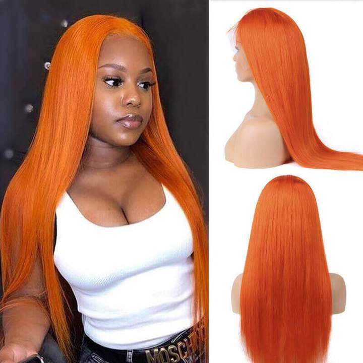 HD T Part Lace Front Wig Ginger Straigth Human Hair Wigs 13x1 Lace Part Wig