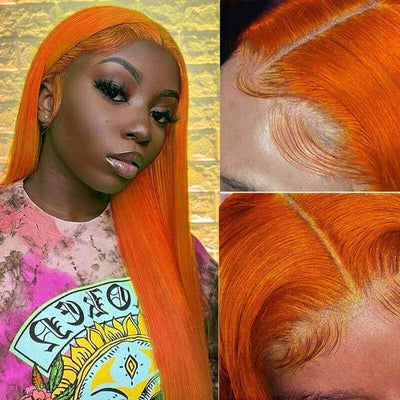 HD T Part Lace Front Wig Ginger Straigth Human Hair Wigs 13x1 Lace Part Wig