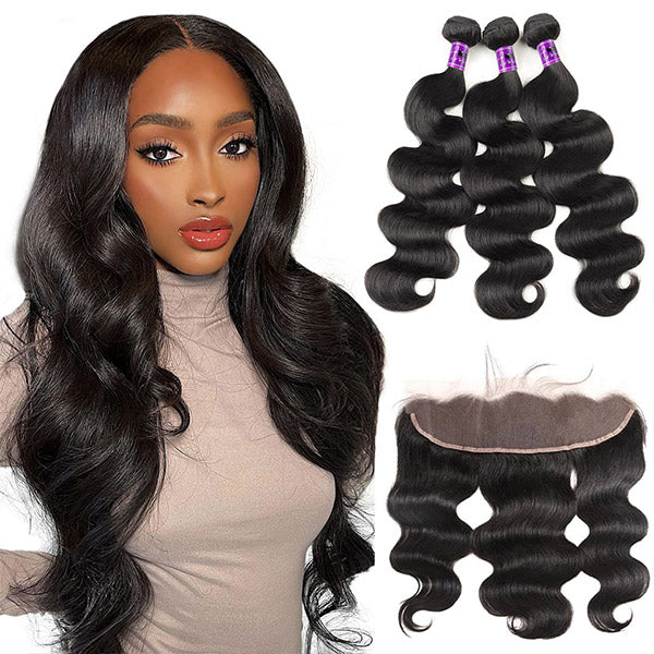 Peruvian Hair Body Wave 3Bundles With 13x4 Lace Front Closure Free Part Ear To Ear Lace Frontal Closure