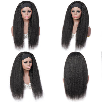 Headband Wig Yaki Straight Human Hair Headband Scarf Wig For Women No Glue No Sew