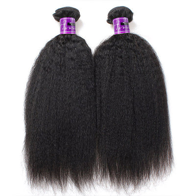 Kinky Straight Extensions Malaysian Yaki Straight Human Hair 3Bundles With 13x4 Lace Frontal Closure