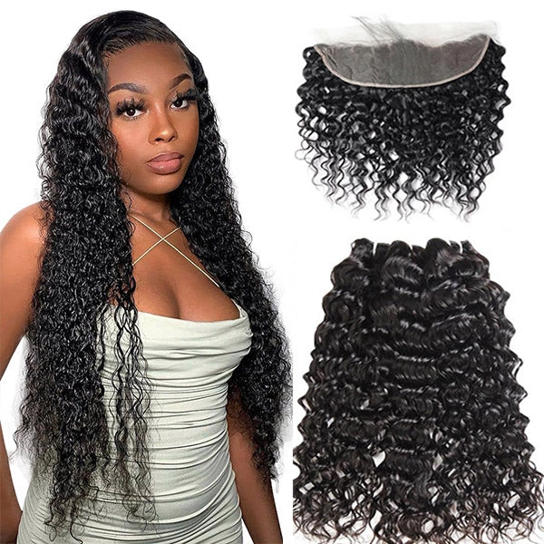 Hd Lace Frontal With Bundles Malaysian Water Wave Hair With 13x4 Frontal Closure Wet And Wavy Hair Extension