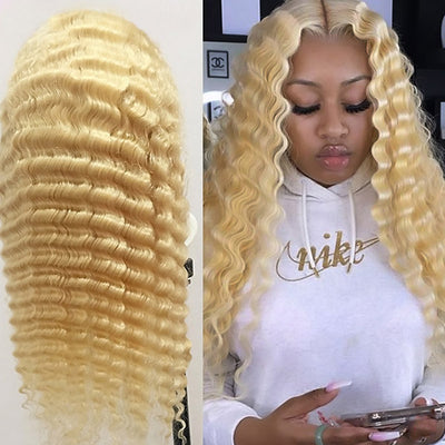 613 HD Lace Wig Deep Wave Wig T Part Lace Wig Honey Blonde Remy Human Hair Wigs Middle Part Wig