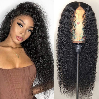 Curly Hair T Part Lace Wig Transparent Deep Curly 13X1 Lace Front Wig Virgin Human Hair Wigs