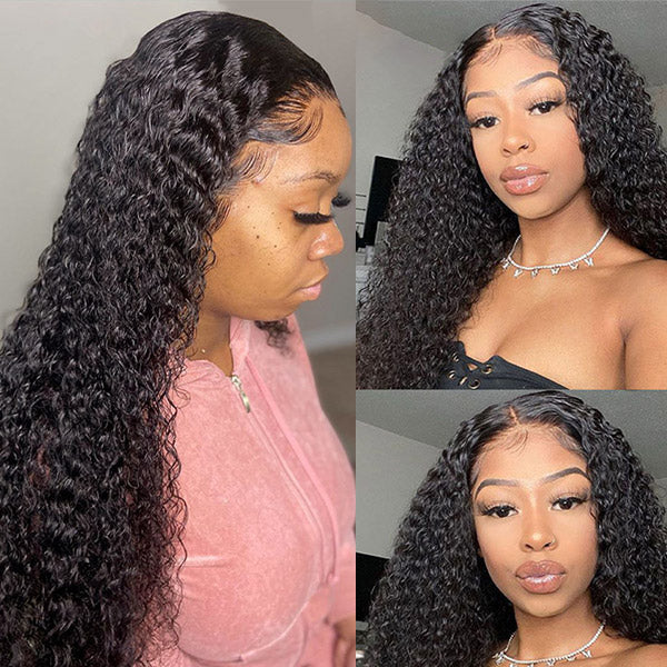 Curly Hair T Part Lace Wig Transparent Deep Curly 13X1 Lace Front Wig Virgin Human Hair Wigs