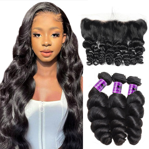 Hd 13x4 Lace Frontal Closure Loose Wave Peruvian Hair 3Bundles With Ear To Ear Lace Closure