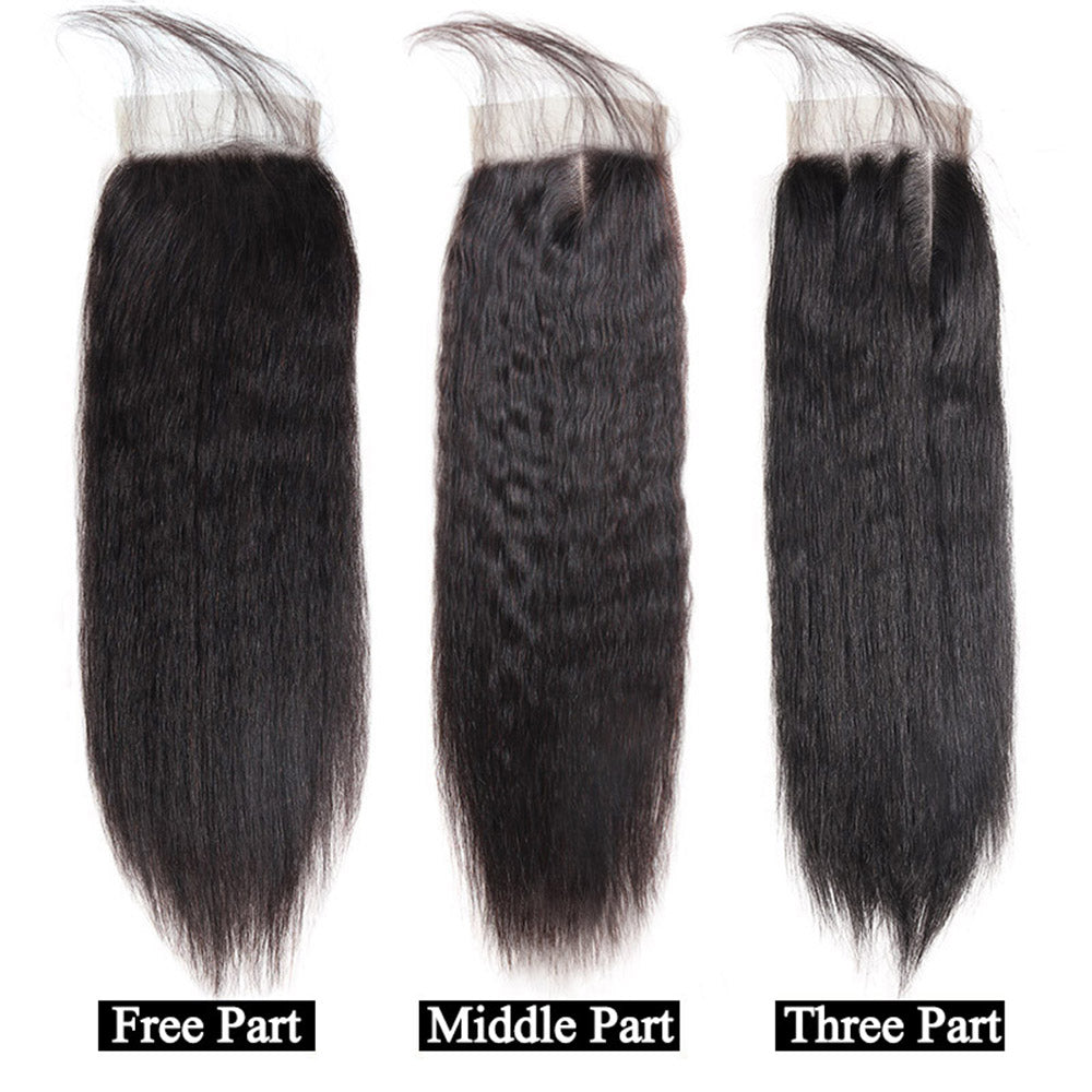 Kinky Straight Hair Bundles With Closure Indian Hair Yaki Human Hair Weave Bundles 4 Pcs With Closure