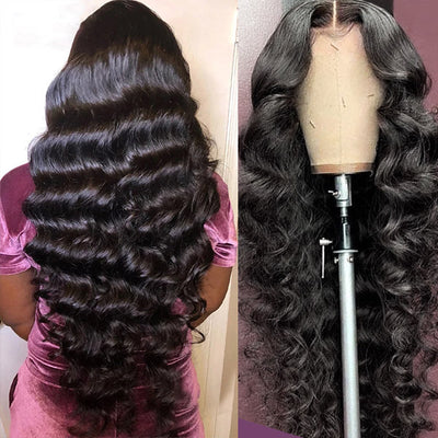 30 Inch Bouncy Loose Deep Wave Wig 4x4 Closure Wig Pre Plucked HD Transparent Lace Human Hair Wigs Natural Curl