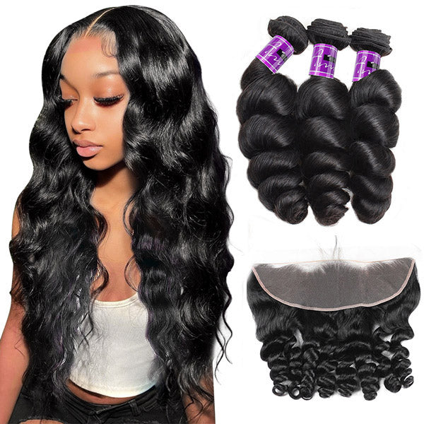 Malaysian Hair Loose Wave 3Bundles With 13x4 Ear To Ear Lace Frontal Closure