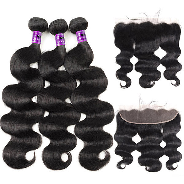 13x4 Lace Frontal With 3Pcs Body Wave Hair Indian Hair Body Wave 3Bundles With Lace Frontal Closure