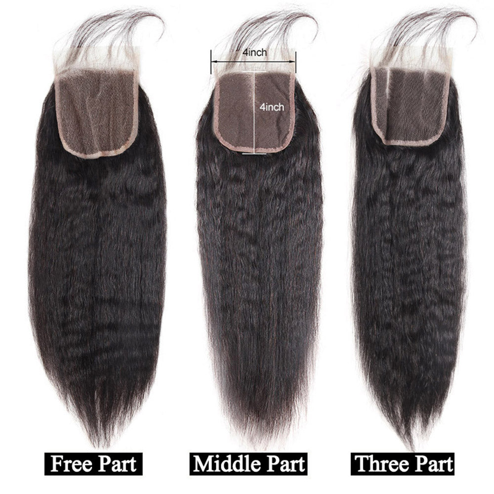 Peruvian Hair Weave Bundles With Closure Kinky Straight Hair Yaki Human Hair 4 Bundles With Closure