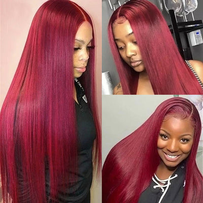 Burgundy 99J 13x4 Lace Front Wig Red Colored HD Lace Frontal Wig Straight Human Hair Wigs Pre-plucked 