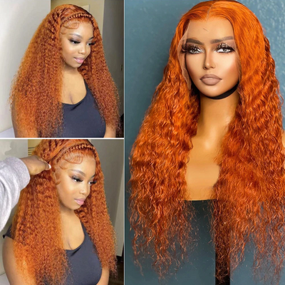 200% Density Ginger Curly Wig Virgin Human Hair Wig Glueless Deep Curly 13x4 Lace Frontal Wigs With Baby Hair 