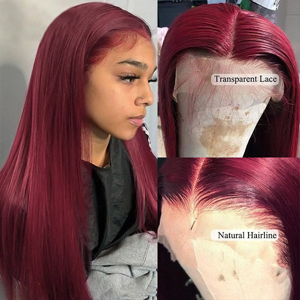 Burgundy 99J 13x4 Lace Front Wig Red Colored HD Lace Frontal Wig Straight Human Hair Wigs Pre-plucked 