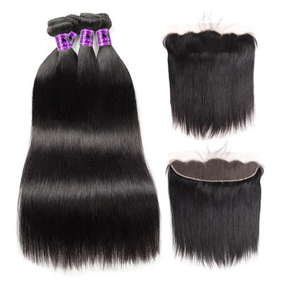 Straight Hair Bundles With Frontal Brazilian Human Hair Weave Bundles With 13x4 Lace Frontal Closure