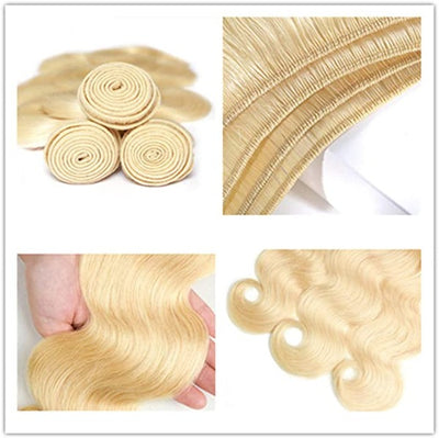 613 Blonde Body Wave Hair 3 Bundles With Closure Human Hair Weave Extensions