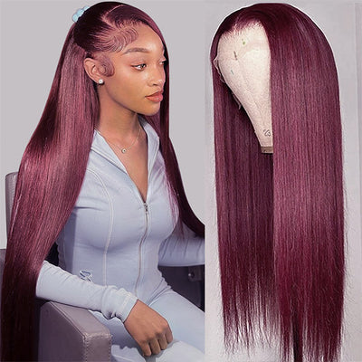 99J Straight Lace Closure Wig Preplucked 5x5 Lace Front Wig Straight Human Hair Wig