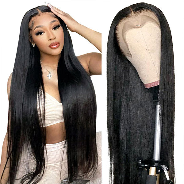 13x4 HD Transparent Lace Front Wigs PrePlucked Brazilian Bone Straight Human Hair Wigs For Women