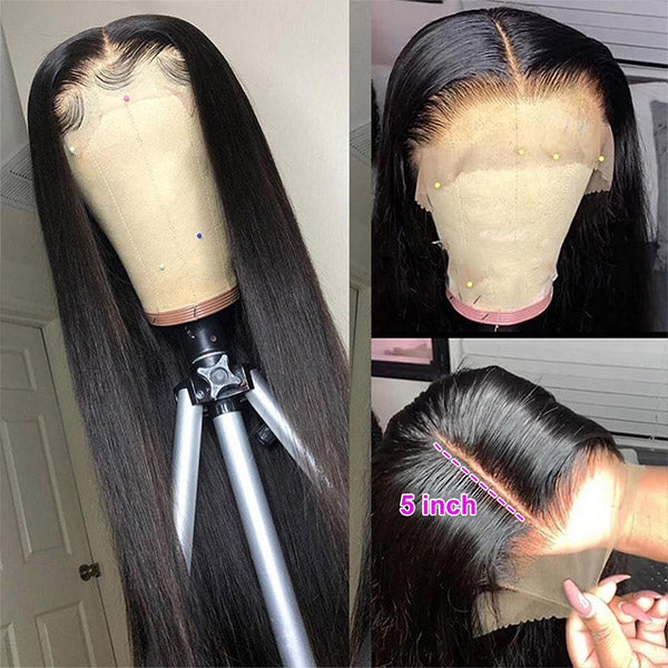 5x5 Straight Human Hair Wigs Invisible Transparent Lace Closure Wig 30 Inch