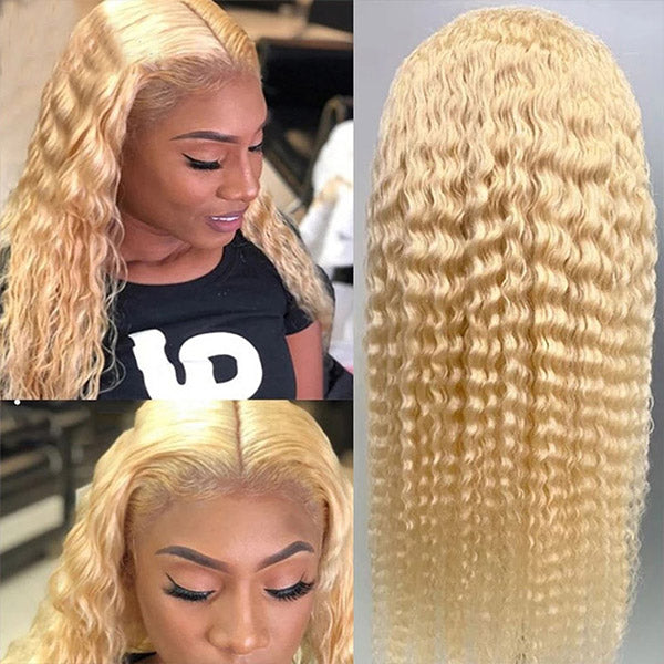 Brazilian 613 Honey Blonde Kinky Curly Wig 13x4 Lace Front Wigs Deep Curly Transparent Lace Wig Glueless Prepluck Human Hair Wigs 