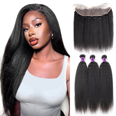 Vigin Indian Hair Yaki Straight Bundles With Frontal Hd 13x4 Ear To Ear Lace Frontal Closure