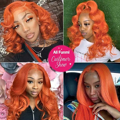 Ginger Orange Body Wave 3 Bundles With Lace Closure Colored Human Hair Weaves