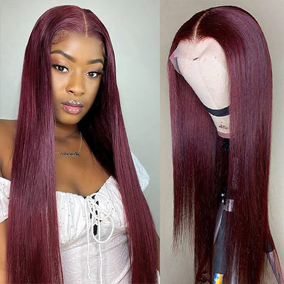 99J Straight Lace Closure Wig Preplucked 5x5 Lace Front Wig Straight Human Hair Wig