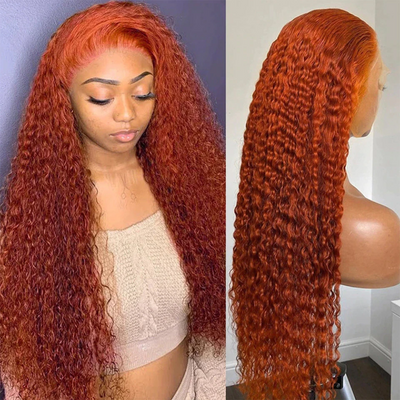 200% Density Ginger Curly Wig Virgin Human Hair Wig Glueless Deep Curly 13x4 Lace Frontal Wigs With Baby Hair 