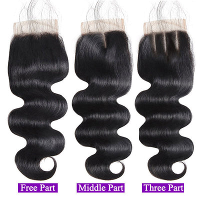 Bundles With Closure Malaysian Body Wave Hair 3 Bundles With 4x4 Transparent Lace Closure