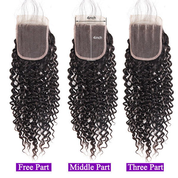 Curly Bundles With Closure Indian Human Hair Kinky Curly 4x4 Transparent Lace Closure With Baby Hair