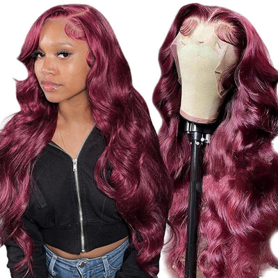 Body Wave Lace Closure Wig 99J Colored 5x5 HD Lace Front Wig Body Wave Human Hair Wig