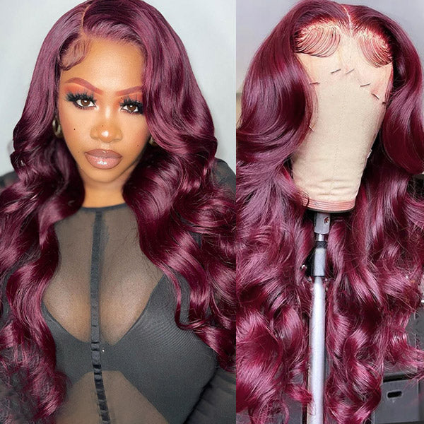 Body Wave 99J Color Lace Wigs Hd 13x6 Front Wig Pre Plucked Natural Hairline For Black Women