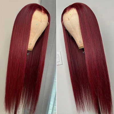 99J Burgundy Color 4x4 Closure Wig Brazilian Virgin Straight HD Transparent Lace Closure Wig 30 Inch Colored Pre Plucked Human Hair Wigs