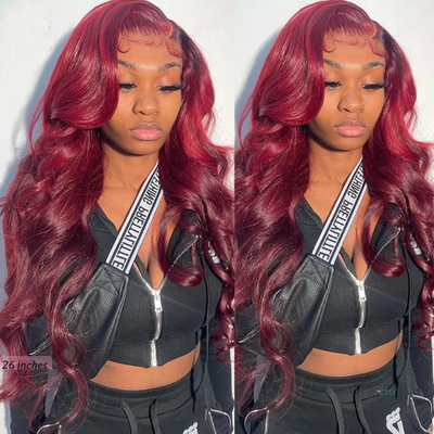 Burgundy 3 Bundles With 4×4 Lace Closure Body Wave 99J Colored Bundles With Closure Human Hair